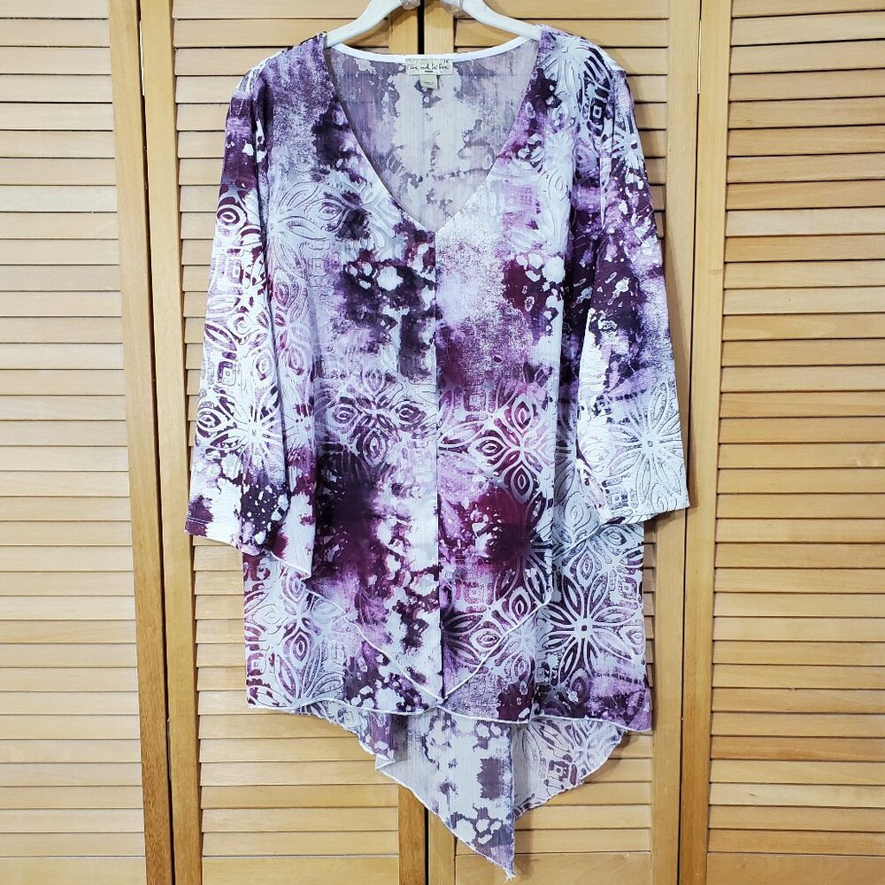 Live And Let Live Purple And White Layered Tunic Top 1X